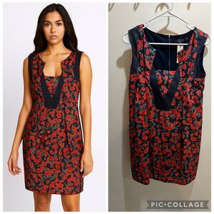 Anthropologie NWT Vintage Style Chic Bold Floral Poppy Sleeveless Shift Dress